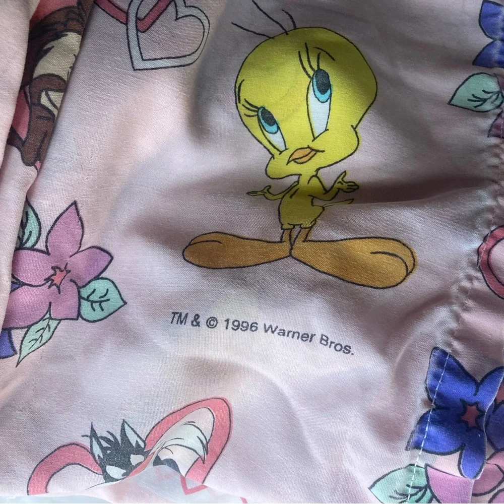 Looney Tunes 3 Pc.Twin Pillowcase, Flat & Fitted Sheet Pink Tweedy Bird Vintage
